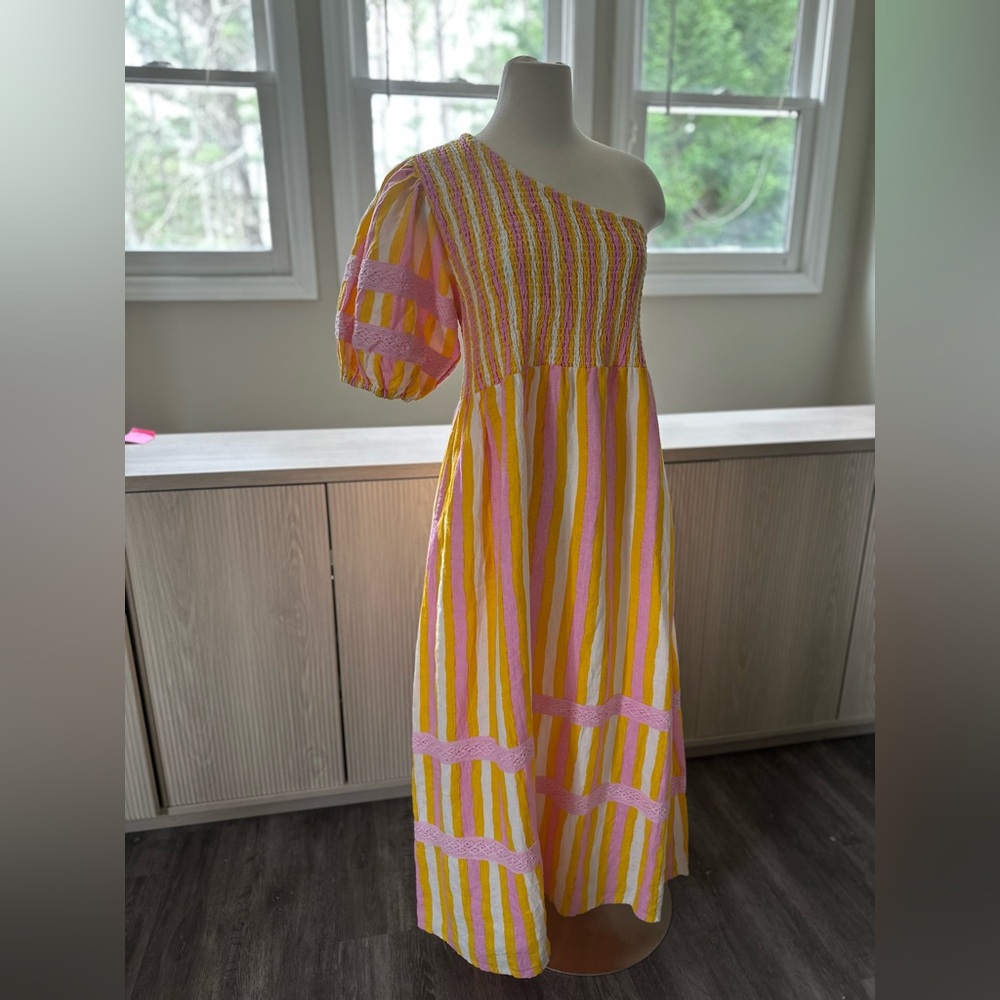 NWOT Sunshine Tienda Linen Dress - 100% Linen, Large, Puff Sleeve, Maxi